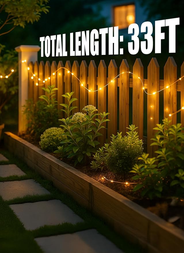 Minetom Solar String Lights for Outside, 33Ft 100 LED Outdoor Solar Fairy Lights, 8 Modes Balcony Lights for Tree Patio Christmas Party Wedding Decor (Warm White)