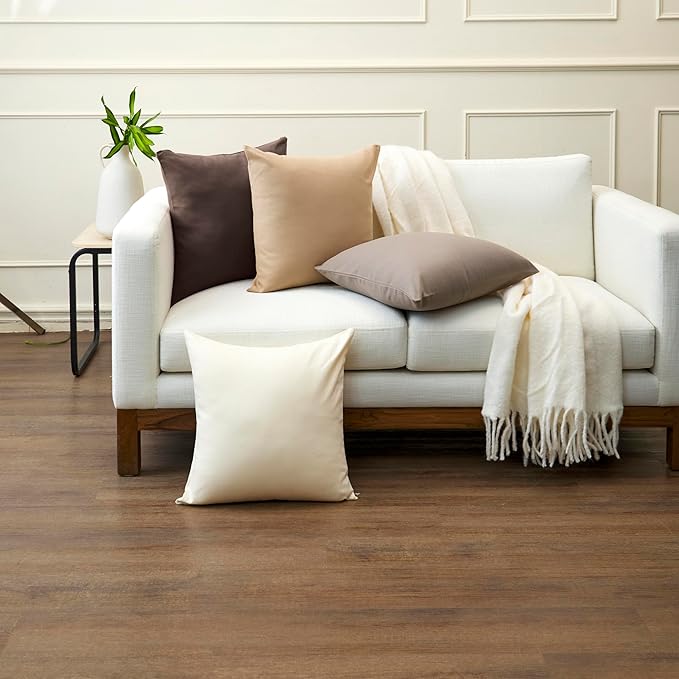 Encasa XO Throw Pillow Covers 24x24 in Set of 4 Dark Taupe | No Inserts | Cotton Pillow Covers for Living Room, Bed, Sofa, Couch | Decorative Cushion Covers with Improved Zipper