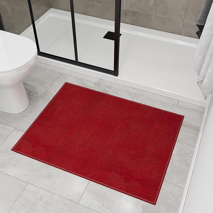 Ottomanson 2' x 2'7" Ultra-Thin Entryway Rug - Durable Non-Slip Mat for High-Traffic Areas - Fits Under Doors for Easy Entry - Ideal for Front Door, Hallway, Kitchen, Bathroom & Mudroom, Red