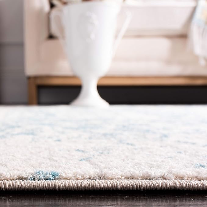 SAFAVIEH Madison Collection 6'7" Round Teal / Ivory MAD603J Oriental Snowflake Medallion Distressed Non-Shedding Dining Room Entryway Foyer Living Room Bedroom Area Rug
