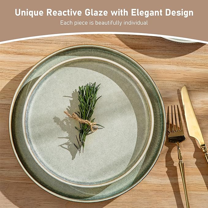 GBHOME Stoneware Dinnerware Sets for 6,Round Reactive Glaze Ceramic Plates and Bowls Set,Highly Scratch Resistant | Dishwasher & Microwave Safe Dishes Set,Service for 6(18Pcs)