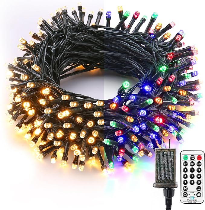 Brizled Christmas String Lights, 33ft 100 LED Color Changing Christmas Lights with Remote, 11 Modes Warm White & Multicolor Xmas Tree Light Connectable Decorative Light String for Xmas Tree Home Party