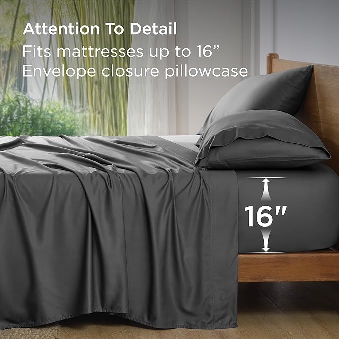 Bedsure Full Size Bed Sheets, Cooling Sheets, Rayon Derived from Bamboo, Breathable & Soft, Deep Pocket Up to 16 Inches, Hotel Luxury Silky Bedding for Hot Sleepers, Grey