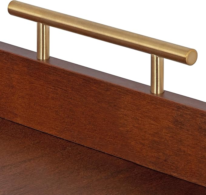 Kate and Laurel Lipton Mid-Century Rectangle Wood Tray, 10" x 18, Walnut Brown and Gold, Decorative Accent with Rounded Edges