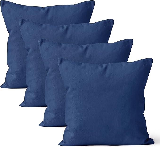 Encasa XO Throw Pillow Covers 20x20 in Set of 4 Cobalt Blue | No Inserts | Cotton Pillow Covers for Living Room, Bed, Sofa, Couch | Decorative Cushion Covers with Improved Zipper