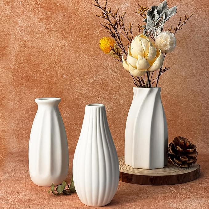 White Ceramic Vase Set of 12, Small White Bulk Bud Vases for Pampas Grass for Wedding Table Centerpieces Decoration, Modern Boho for Rustic Vase
