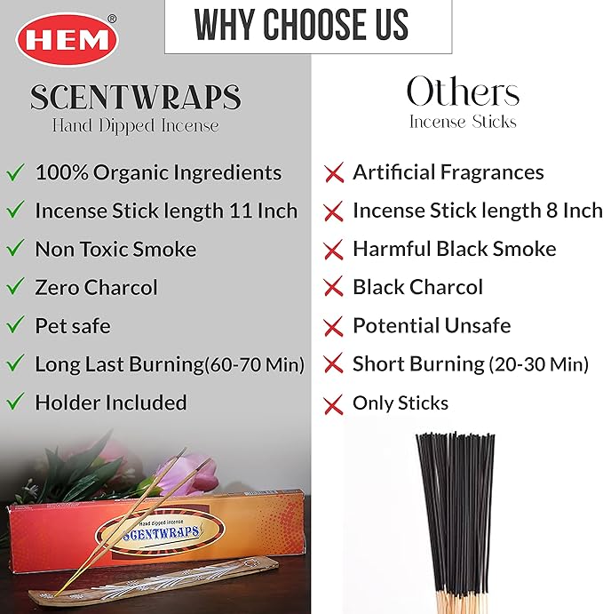 Hem Incense Sticks -10 Scents Veriety Pack 12 Sticks Each-11 Inches, 120 Total Stick- with Natural Inscent Holder, Aromatic Assorted Hand Dipped Insense-Sticks