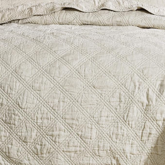 Levtex Home - 100% Linen Front/100% Cotton Back - Full/Queen Quilt - Washed Linen - Natural - Quilt Size (88 x 92in.)