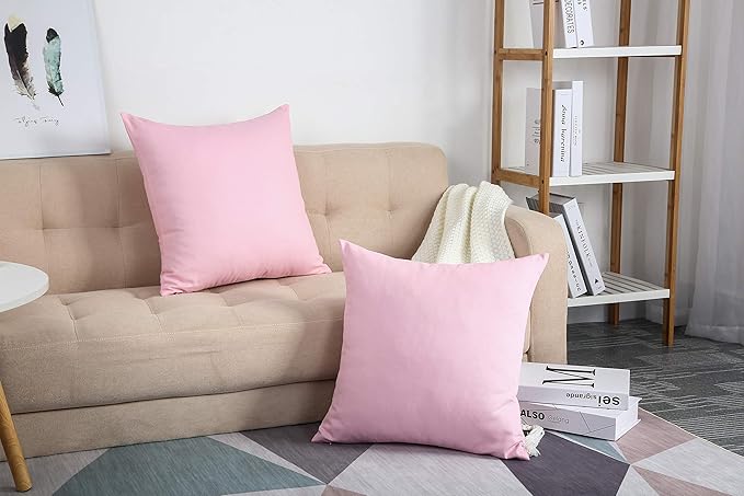 TangDepot Handmade Decorative Solid 100% Cotton Canvas Throw Pillow Covers/Pillow Shams, (28"x28", Salmon Pink)