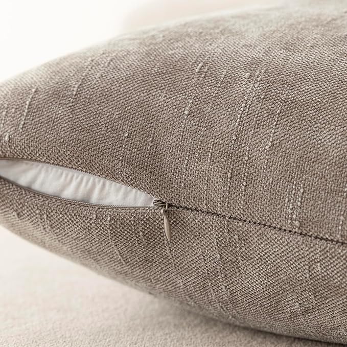 Foindtower Set of 2 Textured Chenille Throw Decorative Pillow Covers Square Accent Solid Cushion Cover Neutral Farmhouse Lumbar Pillow Case for Couch Sofa Bedroom Living Room 12x20 Inch,Light Taupe