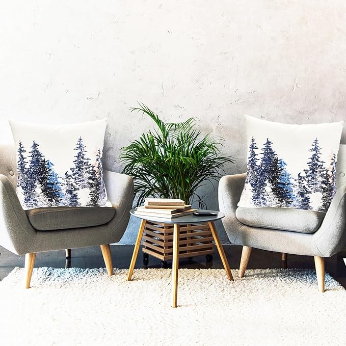Decorative Throw Pillow Covers Set of 2 Cedar Forest Pillow Covers 20x20 inch Super Soft Short Plush Square Throw Pillows,Farmhouse Outdoor Pillow Covers for Couch Sofa Bed Living Room