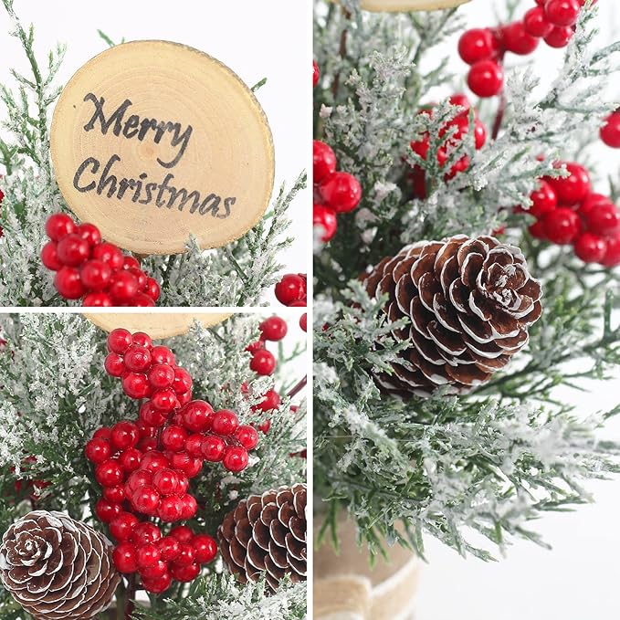 2PCS Small Christmas Tree,Tabletop Mini Xmas Tree,9" Artificial Little Potted for Christmas Decor,Suitable for Weddings, Holidays, Christmas and Other Festivals.(Red/Green)