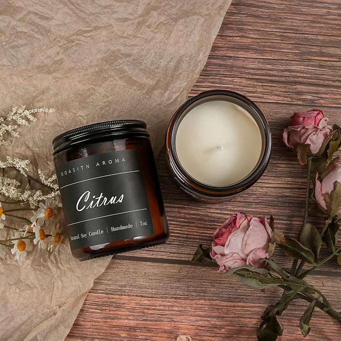 MOASITN Citrus Highly Scented Candles for Home| Natural Soy Aromatherapy Candle| Handmade Long Lasting Jar Candle| Candel Gift for Women,Men| as Birthday,Housewarming,Thank You,Relaxing Gifts| 7oz
