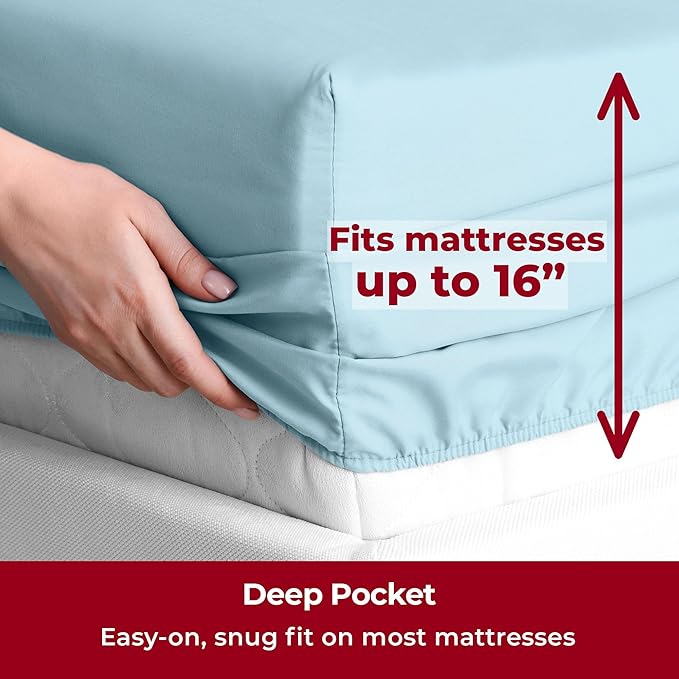 Mellanni Twin Sheets Set - 3 PC Iconic Collection Bedding - Hotel Luxury, Extra Soft, Cooling Bed Sheets - Wrinkle, Fade, Stain Resistant (Twin, Aqua)