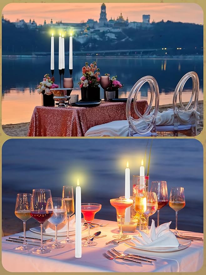 Treela 24 Pcs Flameless Taper Candles Battery Operated Bulk Fake 11 Inch Candles Light LED Candlesticks Flickering Tapered for Wedding Halloween Christmas Decoration(White,Roman Column)