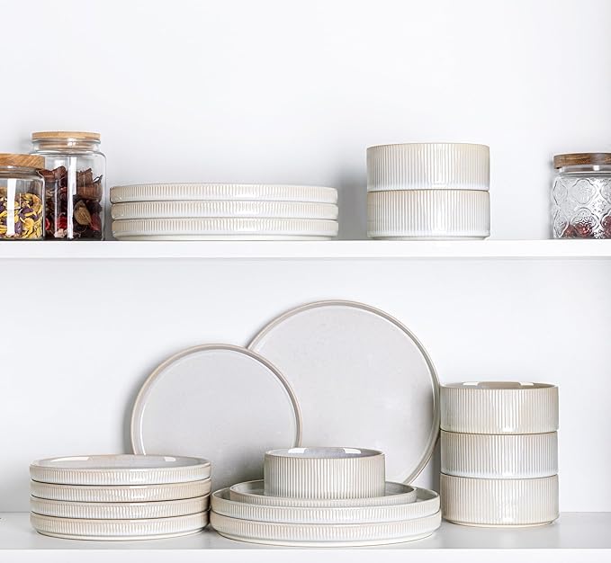 TheTerra Ceramic Dinnerware Sets for 4, 12 Pieces Porcelain Lightweight Plates and Bowls Sets, Scratch Resistant Dish Set, Oven & Microwave & Dishwasher Safe