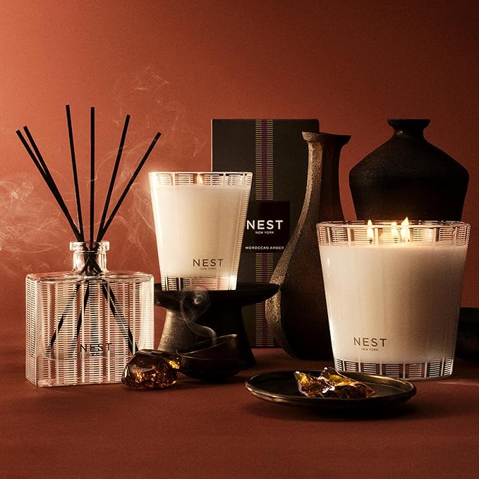 NEST New York Scented 3-Wick Candle, Moroccan Amber - 21.2 oz - Up to 100-Hour Burn Time - Reusable Glass Vessel