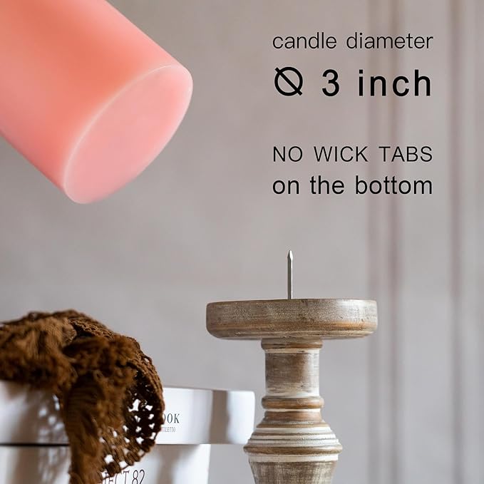 MOZEAL 3" x 6" Hand-Poured Unscented Candle,Dripless Pillar Candle Set of 3,Long Lasting Burning,Approx 120 Hours Burn Time,Rustic Country Style,for Wedding,Dinner,Christmas and Home Decor,Pink