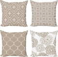 Ambesonne Vintage Throw Pillow Cushion Case Pack of 4, Monochrome Design Grid Trellis Quatrefoil Mesh and Dahlia Flowers Modern Print, Modern Accent Double-Sided Digital Printing, 24", Tan and White