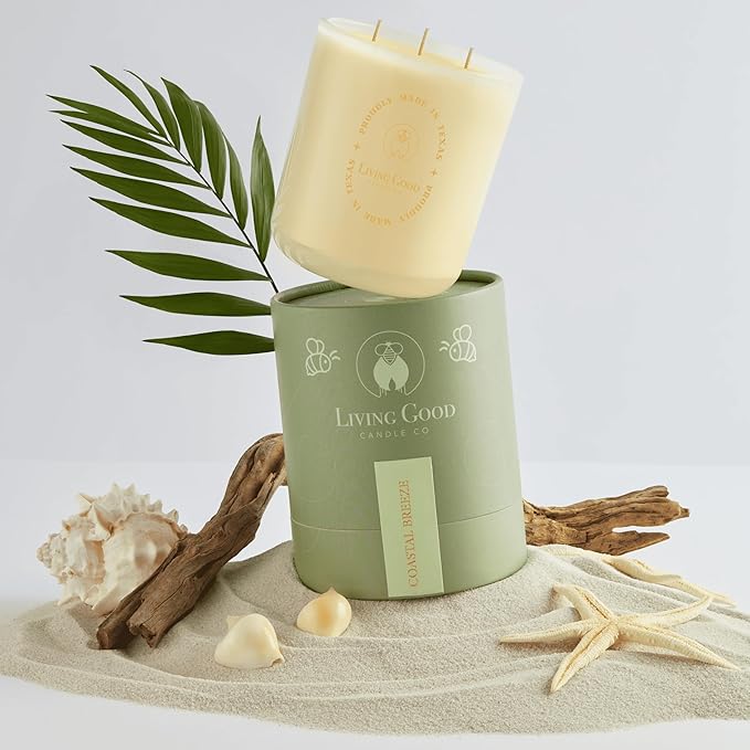 Coastal Breeze - Yuzu & Sea Salt Pure Beeswax Candle – 90+ Hours Long Burning Classically Designed Non-Toxic Scented Candles for Home Decor with Natural Fragrance 15 oz