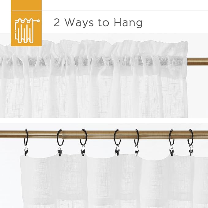 RYB HOME Semi Sheer Curtains 95 inches Long, Thick Privacy Added Line Wave Textured Window Treatments for Living Room Bedroom Sliding Door, White, W 52 x L 95, 2 Panels
