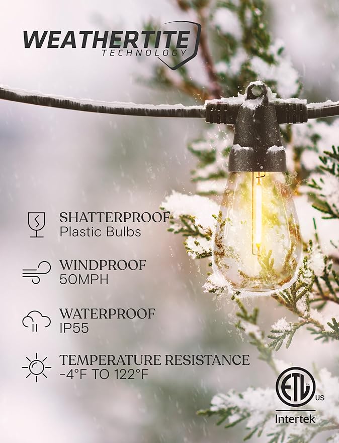 Brightech 104 (52x2) FT Ambience Pro Solar Powered Outdoor LED String Lights - Waterproof Remote Control Lights - 32 Bulbs, 7W Solar Powered Soft White Light for Camping, Patio, Garden