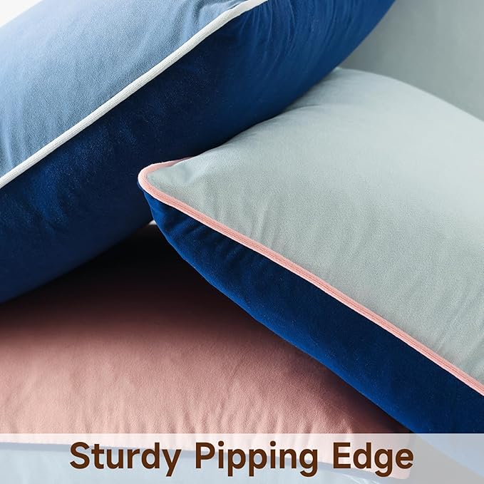Mecatny Set of 4 Velvet Throw Pillow Covers 20x20, Soft Colorful Accent Decorative Couch Pillow Covers for Sofa Bedroom Living Room, Blue/Pink
