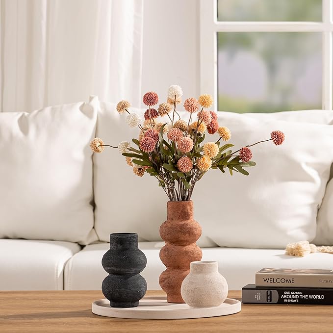 Ceramic Vase Home Table Decor - Flower Vase Set of 3 Living Room Kitchen Decorations Farmhouse Modern Rustic Vases Decorative Centerpiece for Shelf Bedroom Office Bathroom Dining Coffee Desk