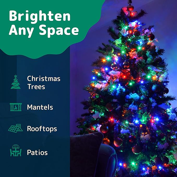 PREXTEX 50 Ct. Multi-Color Christmas Tree Lights with White Wire - 10 Ft Holiday String Lights for Indoor and Outdoor Use - Multicolor Twinkle Christmas Tree Decoration with End-to-End Connectors