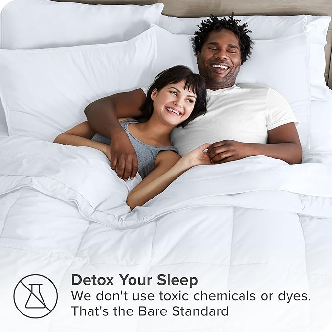 Bare Home Bed-in-A-Bag 8 Piece Comforter & Sheet Set - Split California King - Goose Down Alternative - Ultra-Soft 1800 Premium Bed Set (Split Cal King, White/White)