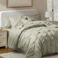Nestl California King Comforter Set 7 Piece - Pintuck Cal King Comforter Set Light Sage, California King Bed in a Bag, All Season Bed Set with Flat Sheet and Fitted Sheet, Pillowcases and Shams