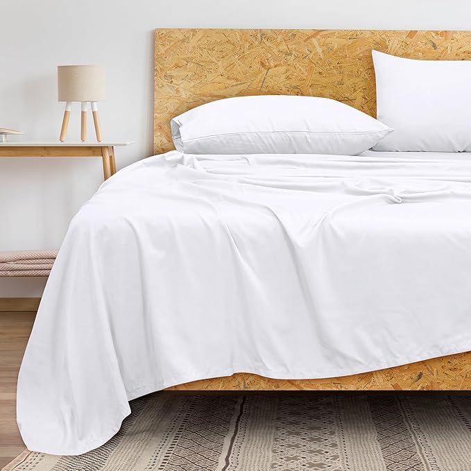 Royale Linens 300 Thread Count 100% Long Staple Combed Cotton Flat Sheet - Super Soft - Top Sheets - Full Flat Sheet Sold Separately - Breathable, Cool & Crisp Percale Sheets Only (Full, White)
