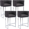 Modern Counter Height Linen Upholstered Bar Stools Set of 4, 29" Kitchen Counter Island Stools Bar Chairs with Chrome Finish Metal Frame for Kitchen Island, Charcoal