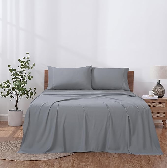 Modern Threads Soft Microfiber Solid Sheets - Luxurious Microfiber Bed Sheets - Includes Flat Sheet, Fitted Sheet with Deep Pockets, & Pillowcases Stone King