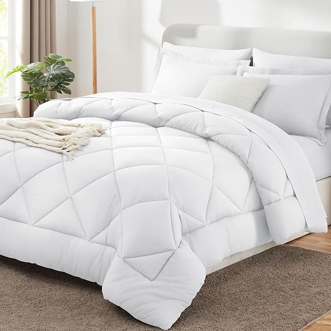 CozyLux King Size Comforter Set White - 7 Pieces Bed in a Bag King, Luxury Soft Bed Set for All Seasons, Bedding Set with Down Alternative Comforter, Sheets, Pillowcases & Shams