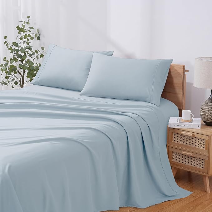 Modern Threads Soft Microfiber Solid Sheets - Luxurious Microfiber Bed Sheets - Includes Flat Sheet, Fitted Sheet with Deep Pockets, & Pillowcases Blue Mist Full