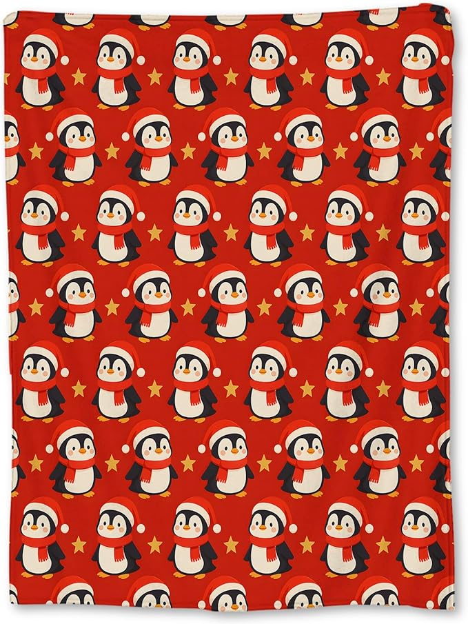 Christmas Penguin Blanket, Soft Lightweight Flannel Cute Penguins Throw Blanket for Couch, Bed, Travel & Decor Gifts, Cozy Warm Fuzzy Holiday Blankets for Adults Women Girls Kids 50×40 in