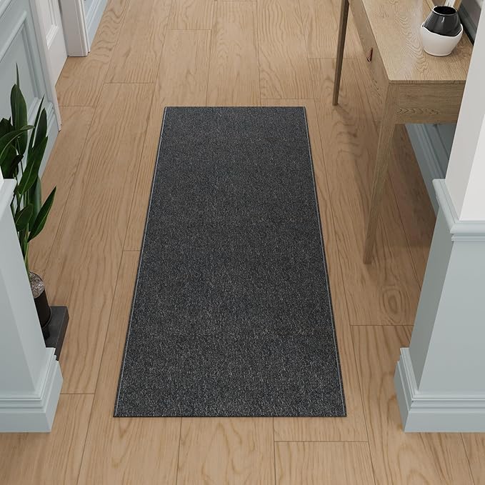Ottomanson 2'7" x 6' Ultra-Thin Hallway Runner Rug - Durable Non-Slip Carpet for High-Traffic Areas - Fits Under Doors for Seamless Entry - Ideal for Kitchen, Entryway, Bedroom & Living Room, Black