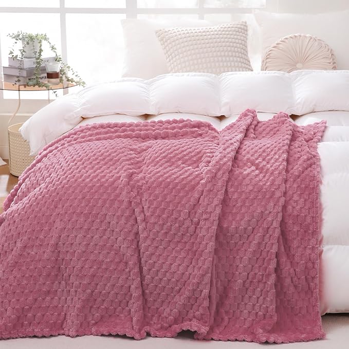 Dusty Pink Throw Blanket 90"×90" inches Gifts for Mom Fuzzy 3D Jacquard Decorative Flannel Fleece Super Soft Plush Cozy Blanket for Couch Sofa Chair Lightweight