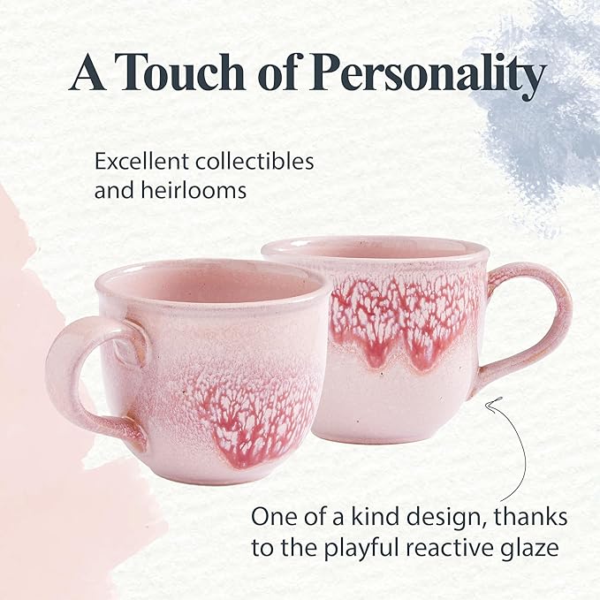 Portmeirion 12oz Minerals Mug, Rose Quartz (Set of 4) - Stoneware Coffee Cup with Reactive Glaze, Durable & Stylish Ceramic Mug - Microwave, Dishwasher, Oven Safe - Earthy Design for Cafe & Home