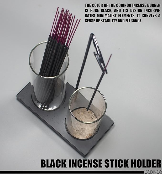 2 in 1 Incense Holder for Sticks Incense Burner Holder with Storage,Glass Upside Down Incense Holder for Sticks with Glass Ash Catcher for Meditation Yoga Spa Room Decor[Black]