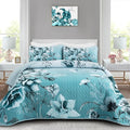 Blue Floral Quilt Set King Size 3 Pieces Boho Flower Quilt Coverlet Set Soft Microfiber Lightweight Floral Quilted Bedspread with 2 Pillow Shams for All Season 90"x104"