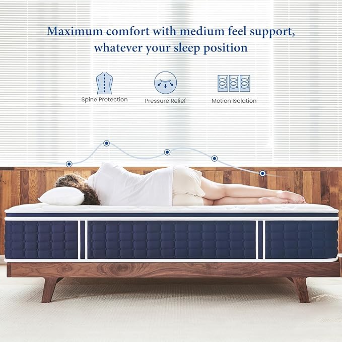 Coolvie Twin XL Mattress 12 Inch, Medium Firm XL Twin Mattress in a Box, Hybrid Individual Pocket Springs with Memory Foam, Cooler Sleep with Pressure Relief and Support