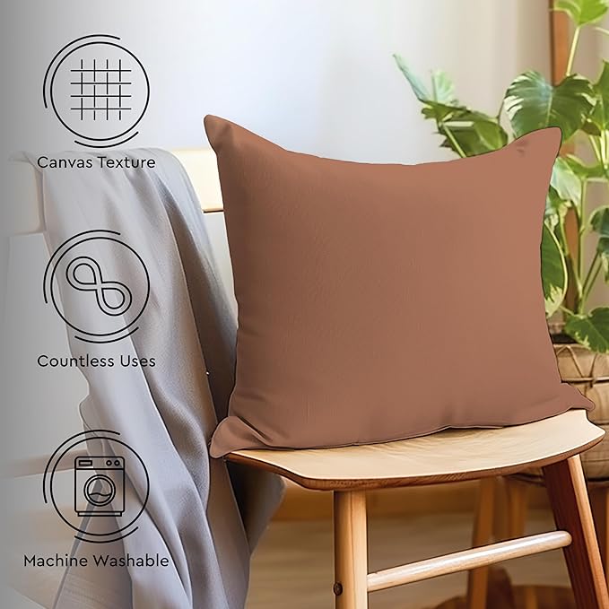 Encasa XO Throw Pillow Covers 20x20 in Set of 4 Beige Combo | No Inserts | Cotton Pillow Covers for Living Room, Bed, Sofa, Couch | Decorative Cushion Covers with Improved Zipper