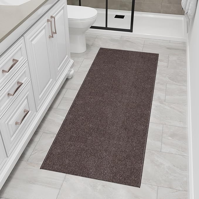 Ottomanson 2' x 5' Ultra-Thin Hallway Runner Rug - Durable Non-Slip Carpet for High-Traffic Areas - Fits Under Doors for Seamless Entry - Ideal for Kitchen, Entryway, Bedroom & Living Room, Brown