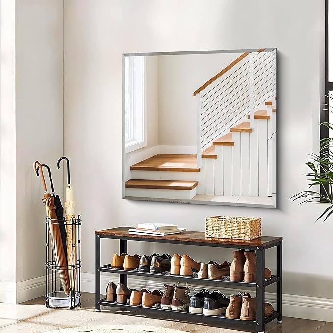 Beveled Mirror, 36x36 inch Square Bathroom Mirrors for Wall, Upgraded Shatterproof Frameless Vanity Mirror Over Sink with Beveled Edge for Bathroom,Bedroom,Living Room and Entryway