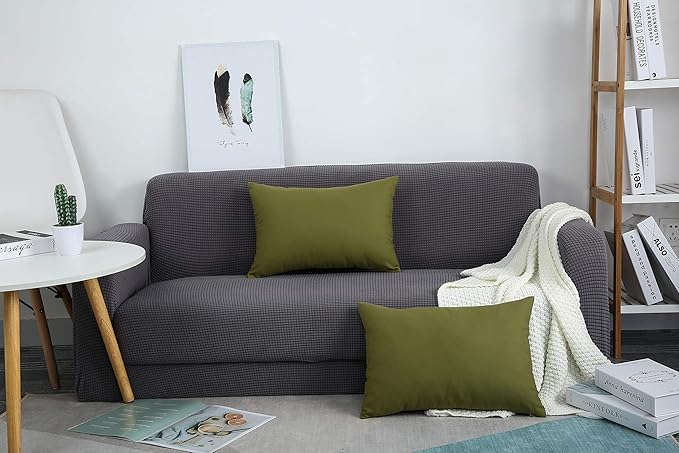 TangDepot Handmade Decorative Solid 100% Cotton Canvas Throw Pillow Covers/Pillow Shams, (12"x20", Olive Green)