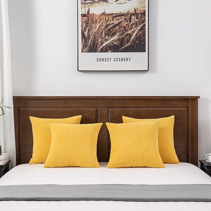 GAWAMAY Decorative Square Throw Pillow Covers 18"x18" Inch Set of 4, Super Soft Chenille Pillows Cover Fall Pillowcase for Living Room Bedroom Sofa Couch Cushion Cover Mustard Yellow 45x45cm