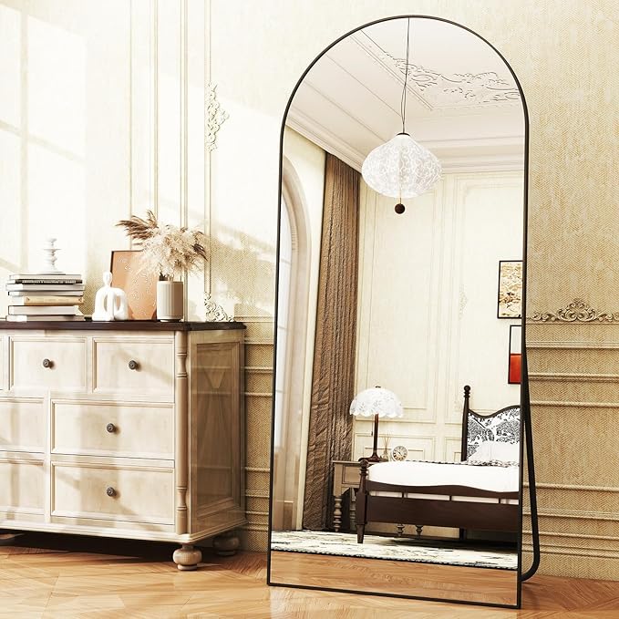 Arched Full-Length Mirror, 36"x78" Arched Floor Mirror with Stand, Wall-Mounted for Bathroom, Dressing Room - Hanging or Leaning - Full Body Mirror for Bedroom, Black
