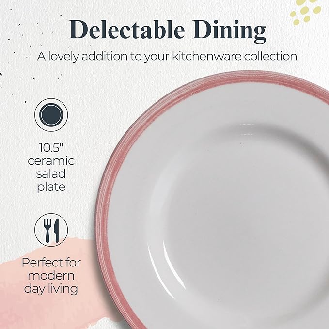 Portmeirion Potter's Brushstroke Dinner Plate (Set of 4) - 10.5" Earthenware Plate with Classic Brushstrokes - Microwave, Dishwasher, Freezer, Oven Safe - Ideal Modern Dinnerware Set (Red)